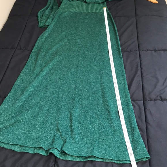 Vintage Wenjilli Metallic Knit Long Sleeve Maxi Dress Turtle Neck; Mesh V @ Neck - Picture 14 of 16